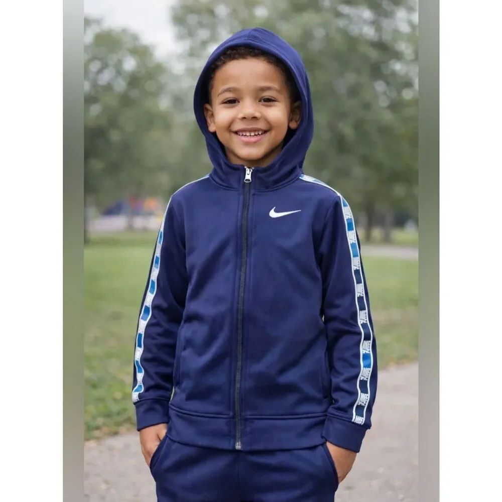 Nike Dri-FIT Track Jacket Youth Size 7 Blue Full Zip Logo Tape Athletic